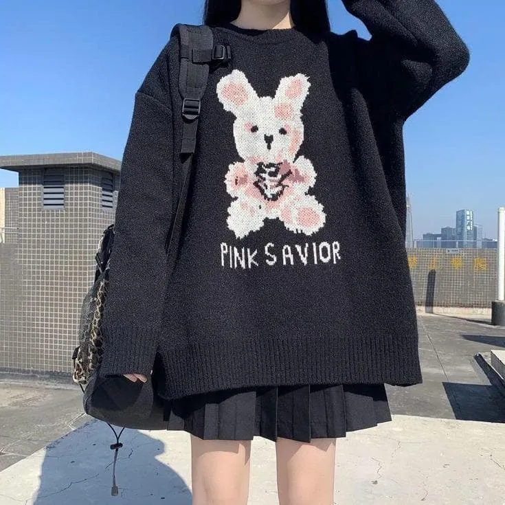 PINK SAVIOR Knitted Sweater With Bunny