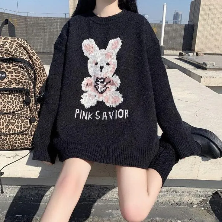 PINK SAVIOR Knitted Sweater With Bunny