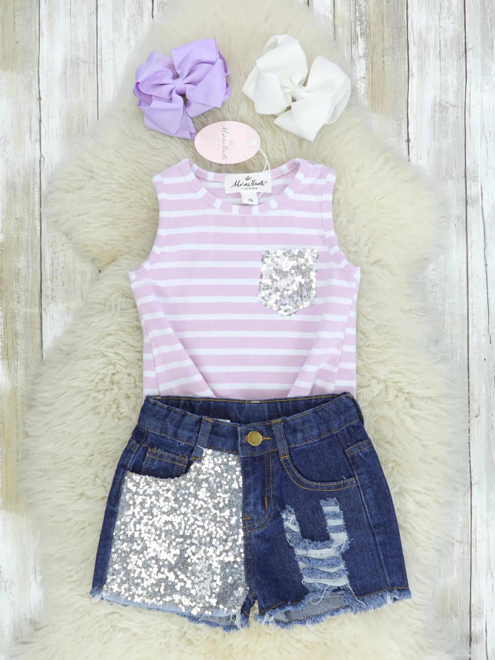 Pink Striped Knot Tank & Sequin Shorts Outfit