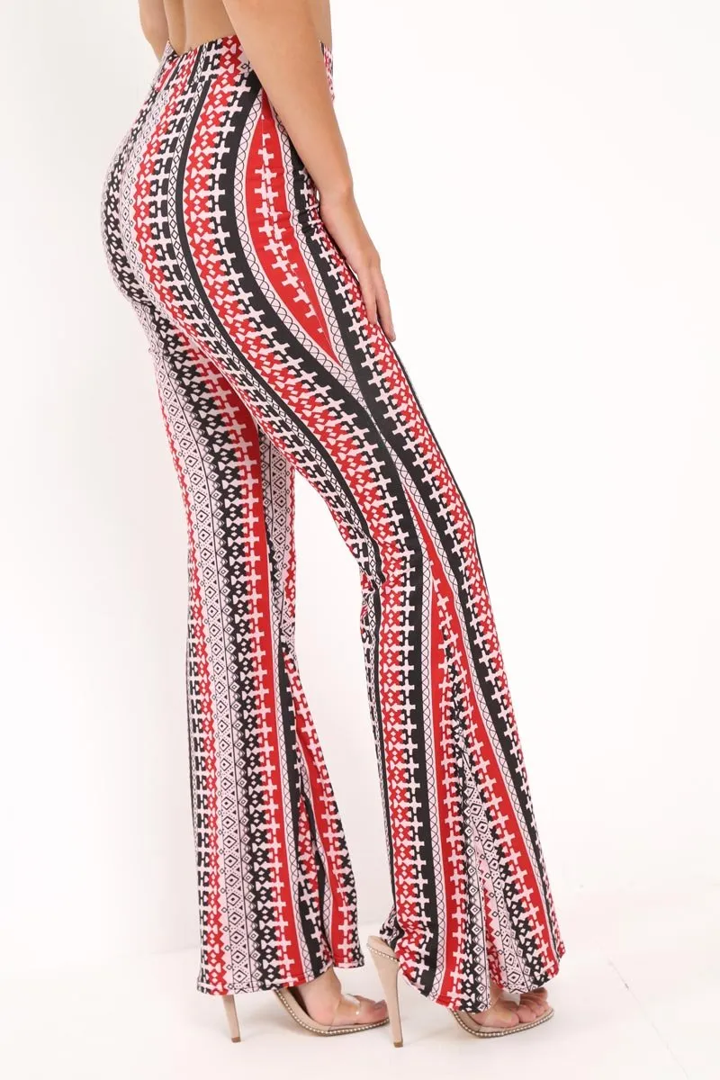 Red Aztec Print Flare Trousers - Brena