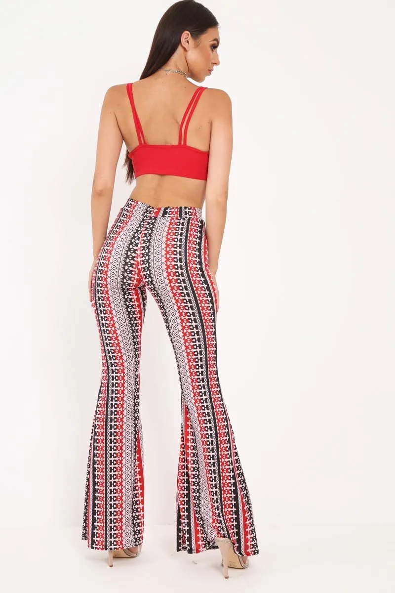 Red Aztec Print Flare Trousers - Brena