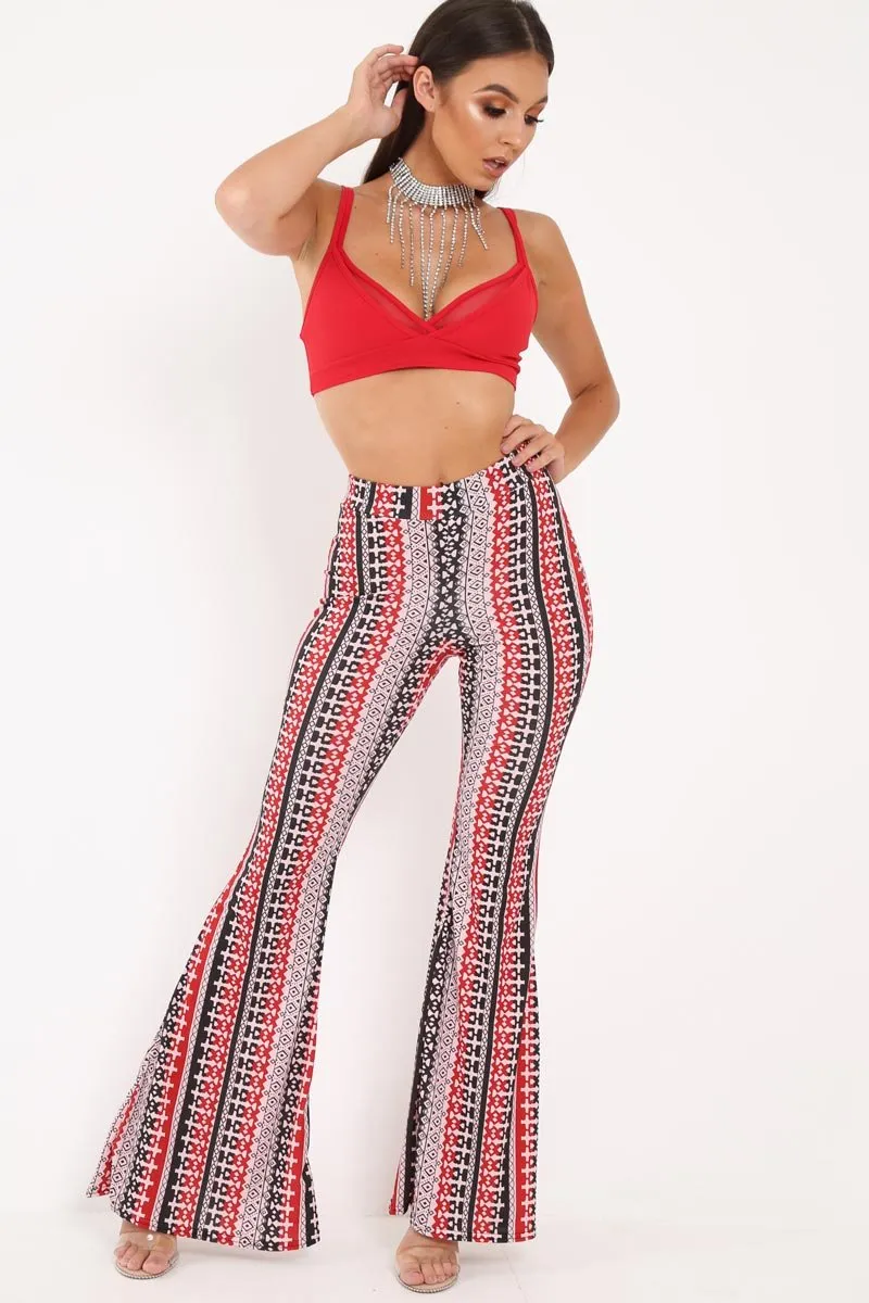 Red Aztec Print Flare Trousers - Brena