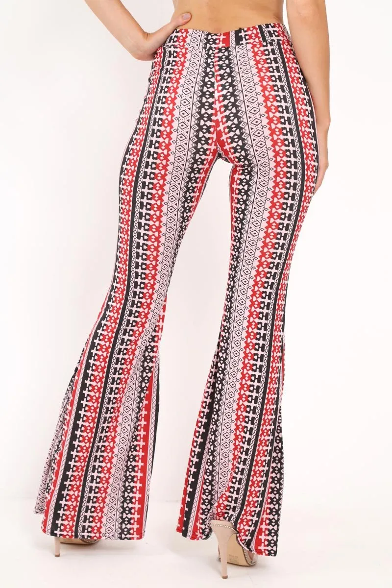 Red Aztec Print Flare Trousers - Brena