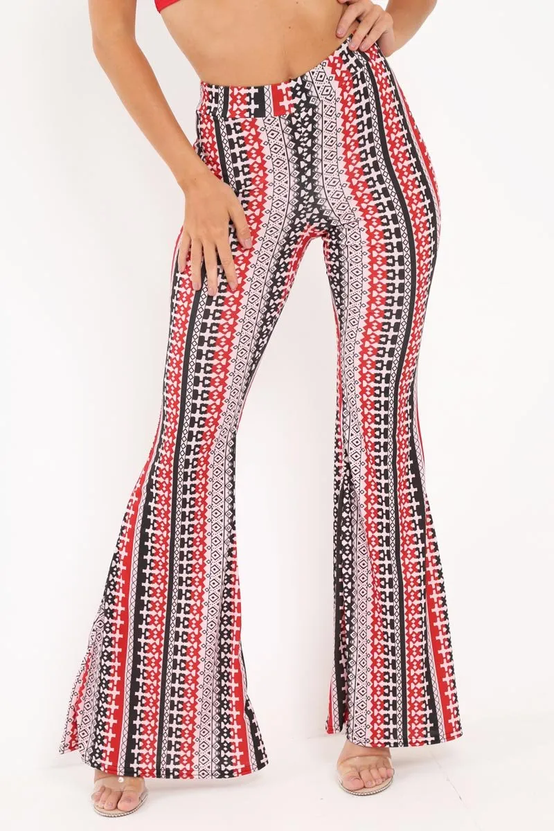 Red Aztec Print Flare Trousers - Brena