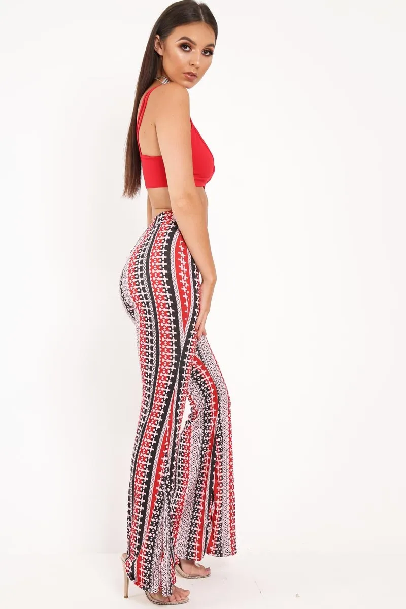 Red Aztec Print Flare Trousers - Brena