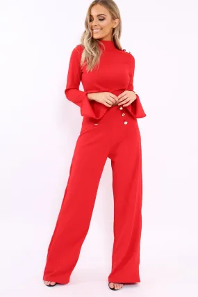 Red Button Detail Co-ord - Kendi