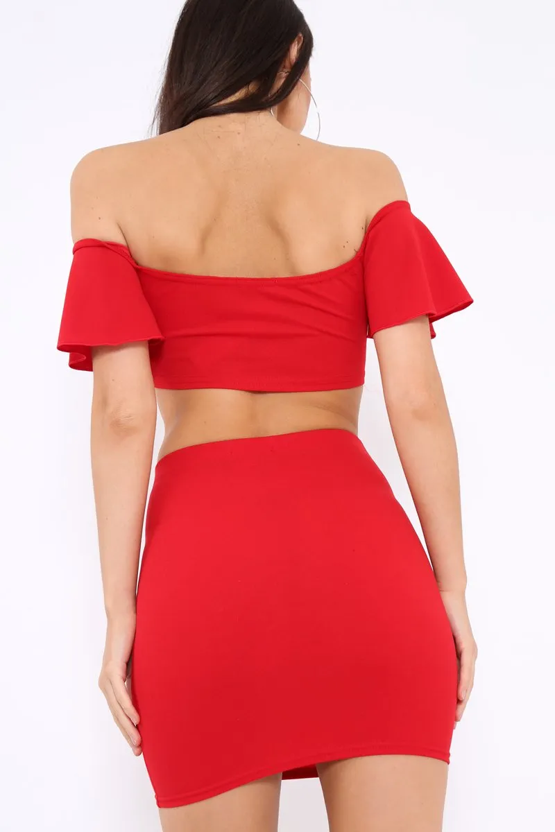 Red Lace Up Crop Top And Skirt Co-ord - Pixie