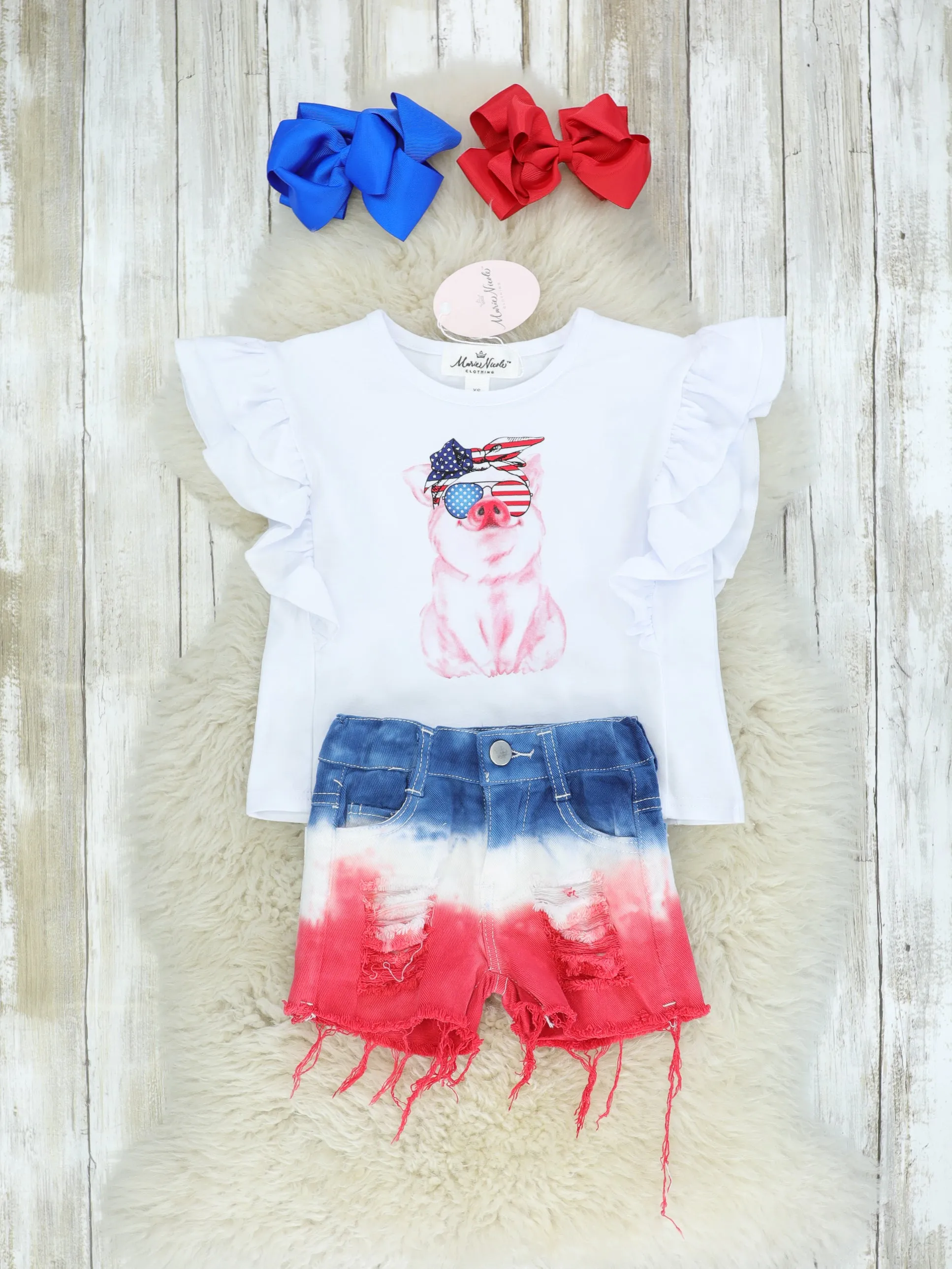 Red, White, & Blue Pig Top & Ombre Shorts Outfit