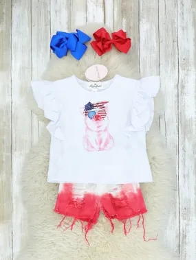 Red, White, & Blue Pig Top & Ombre Shorts Outfit