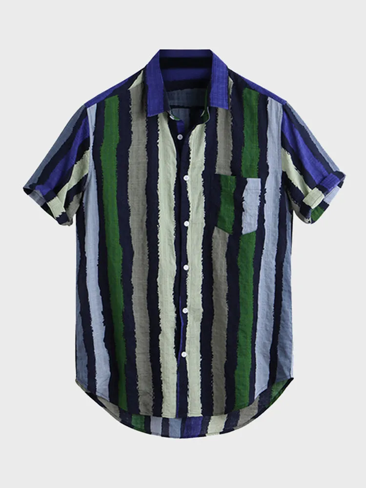 Retro Striped Men's Short Shirt