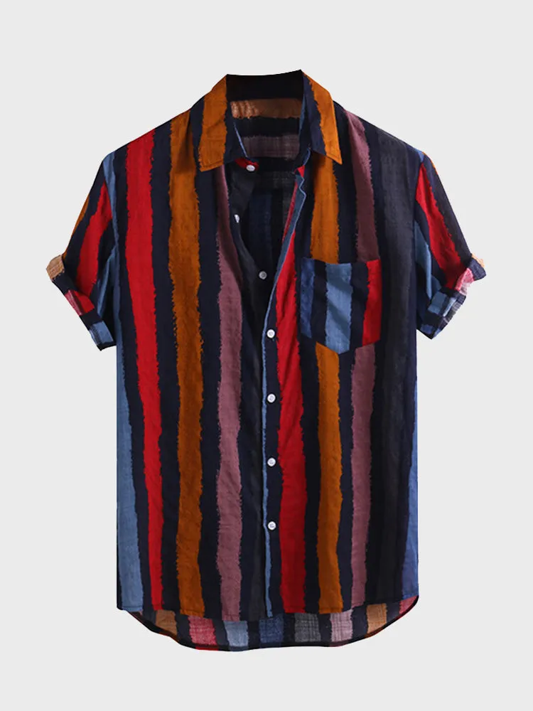 Retro Striped Men's Short Shirt