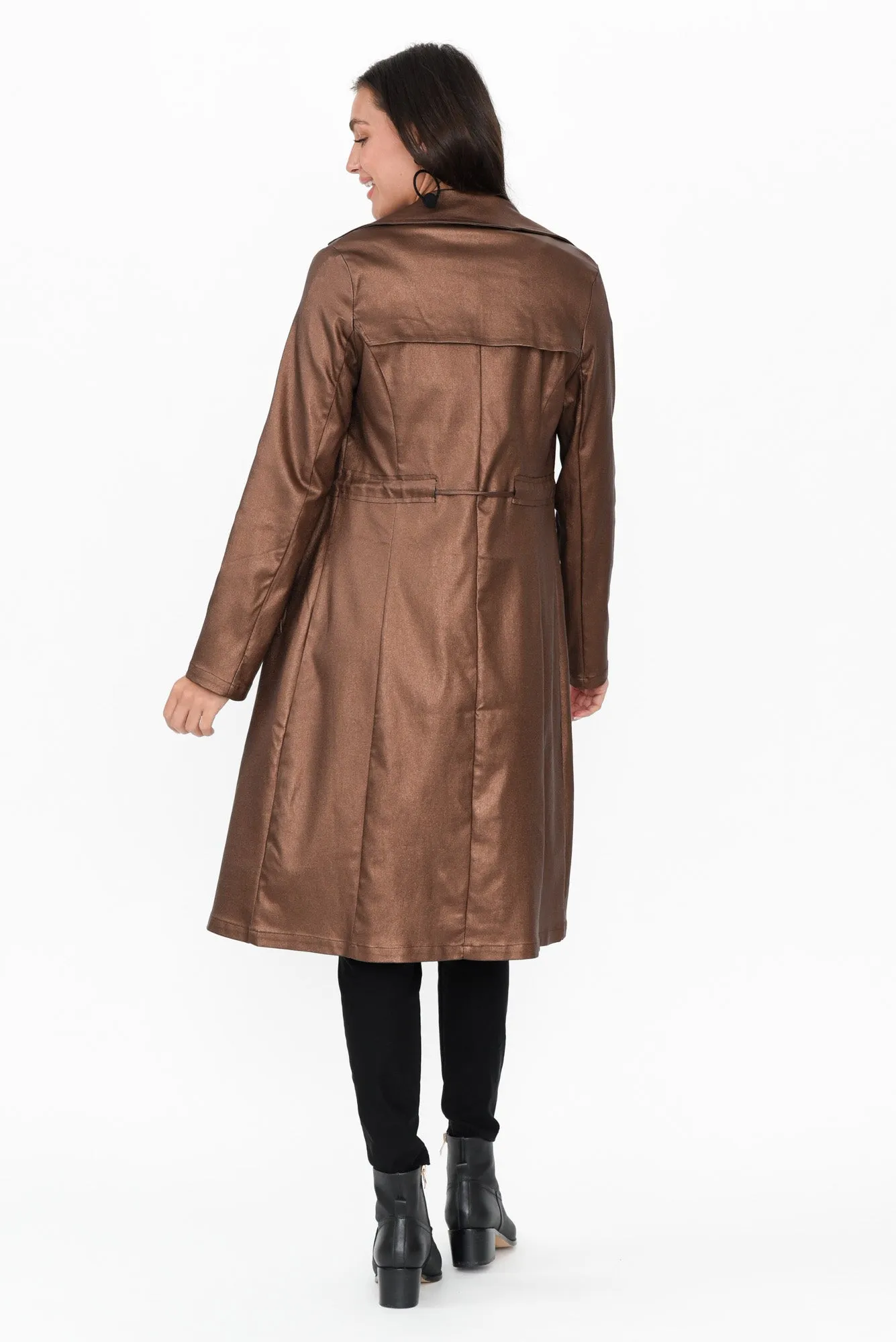 Rois Bronze Faux Leather Trench Coat