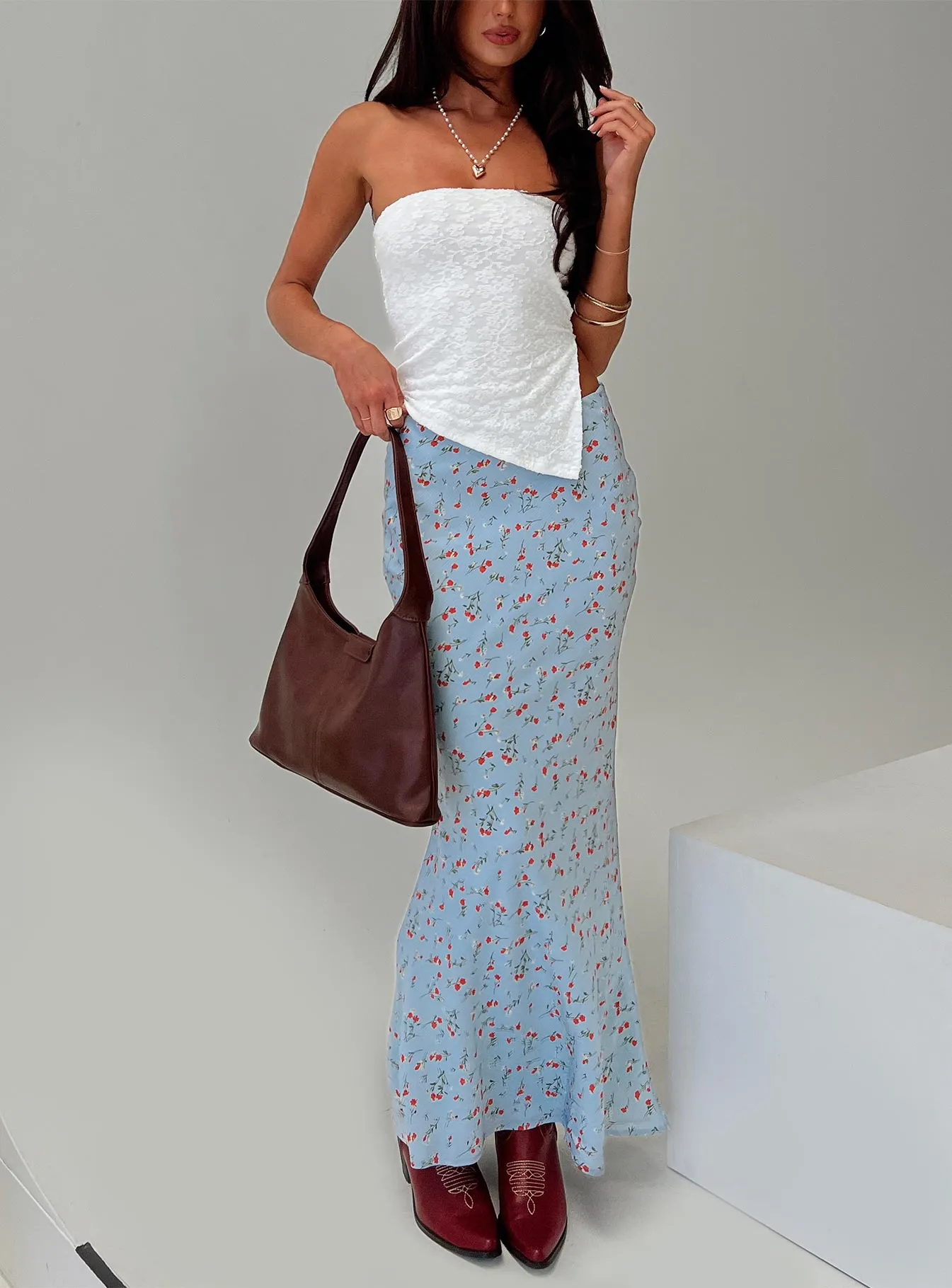 Rotelle Maxi Skirt Blue Floral