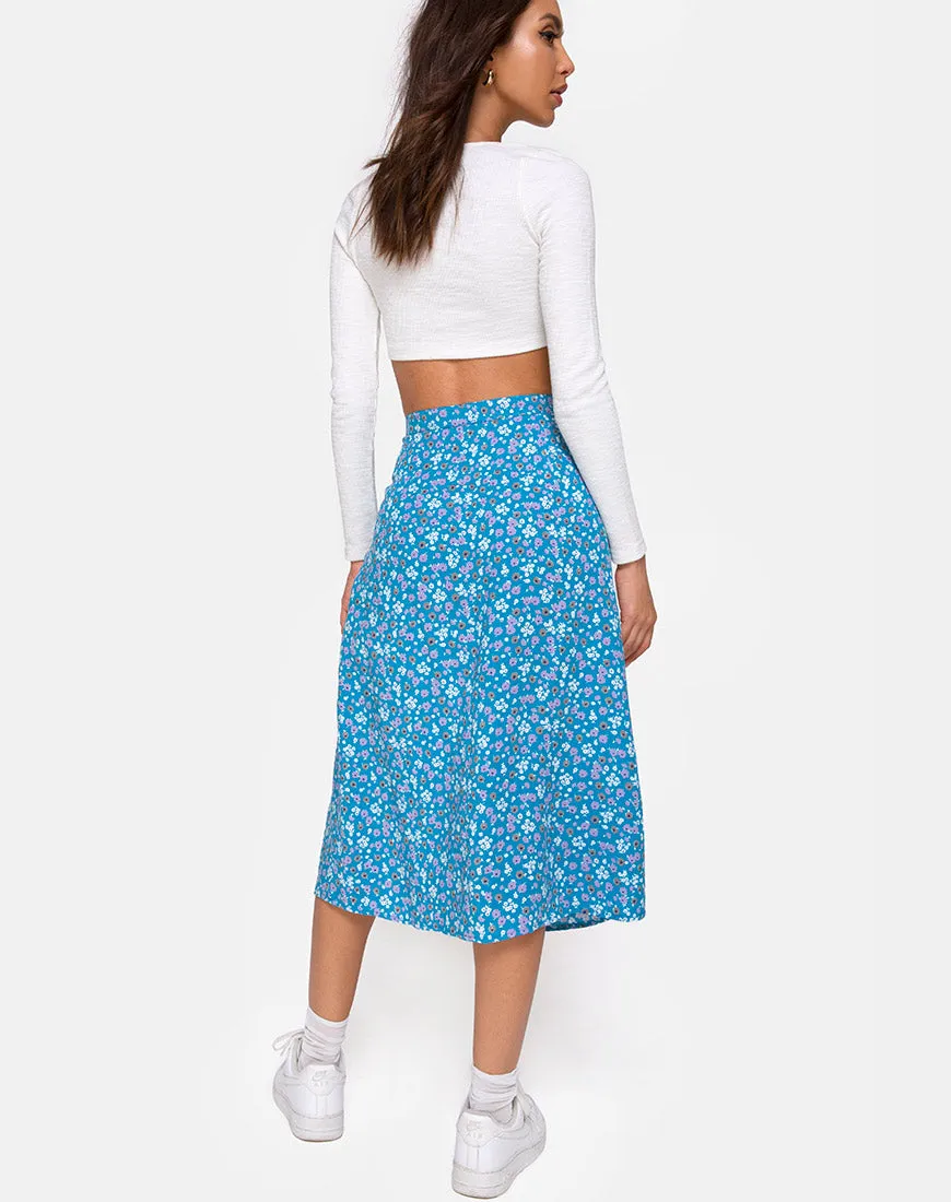 Saika Midi Skirt in Bloom Baby Blue