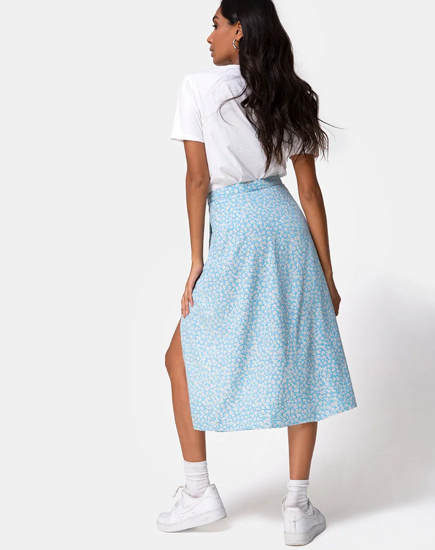 Saika Midi Skirt in Ditsy Rose Blue