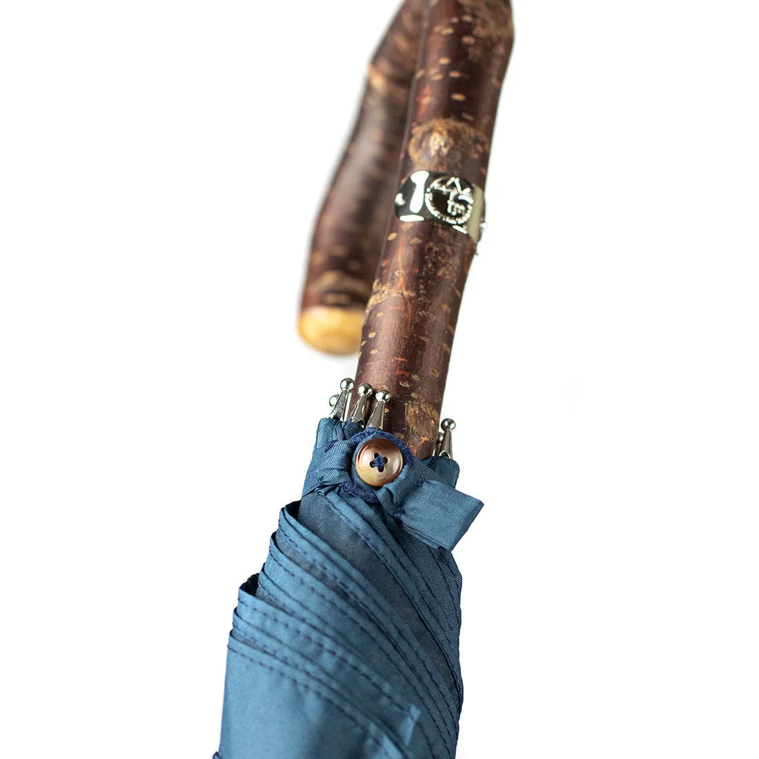 Solid stick umbrella, cherry wood, blue canopy