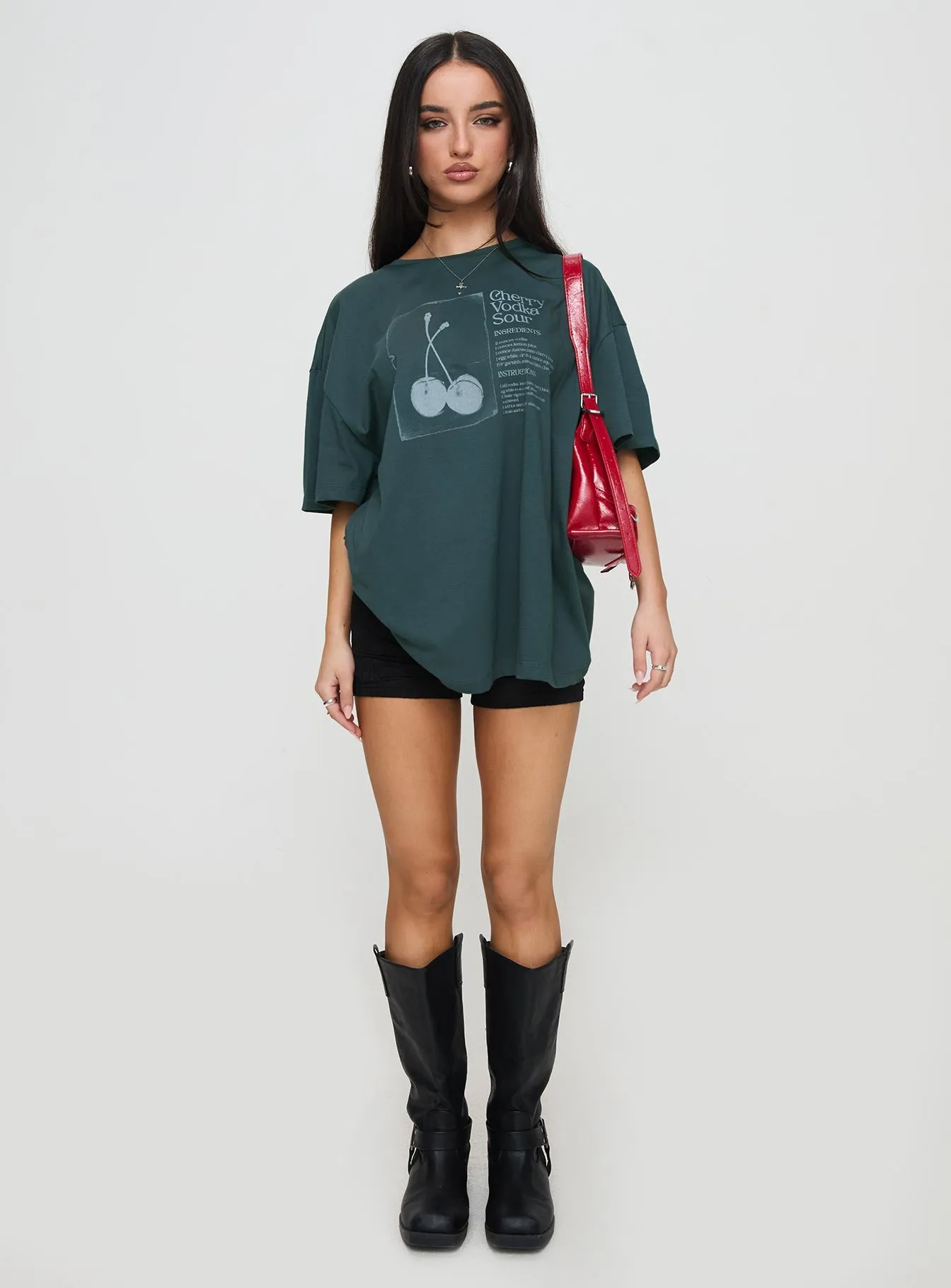 Sour Cherry Oversized Tee Moss Green