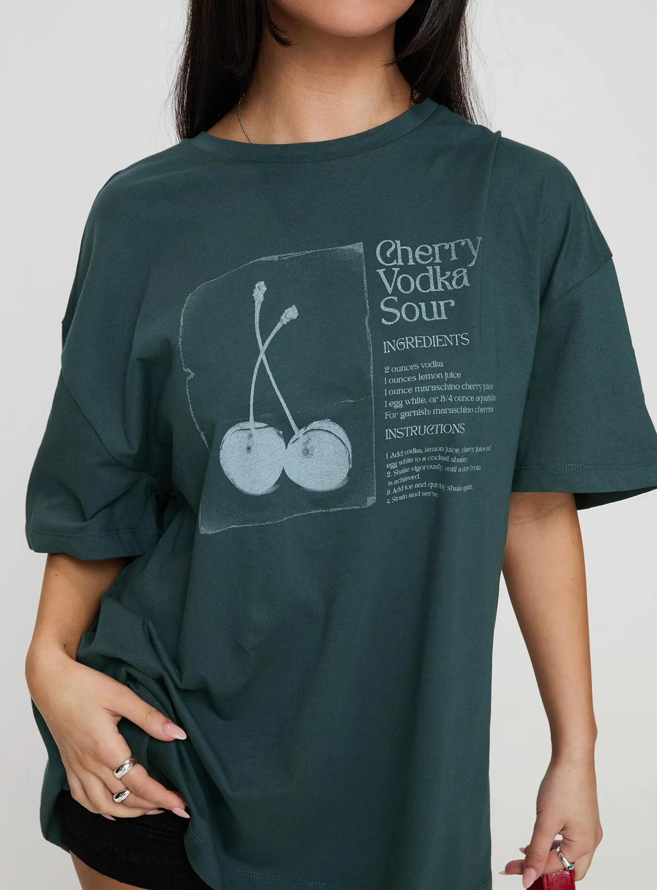 Sour Cherry Oversized Tee Moss Green