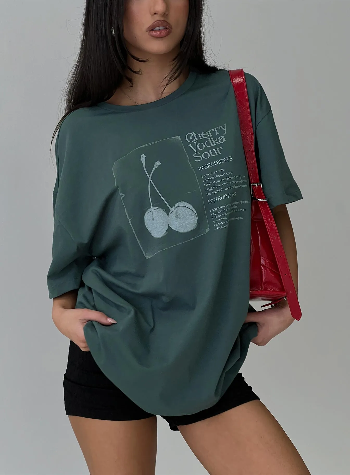 Sour Cherry Oversized Tee Moss Green