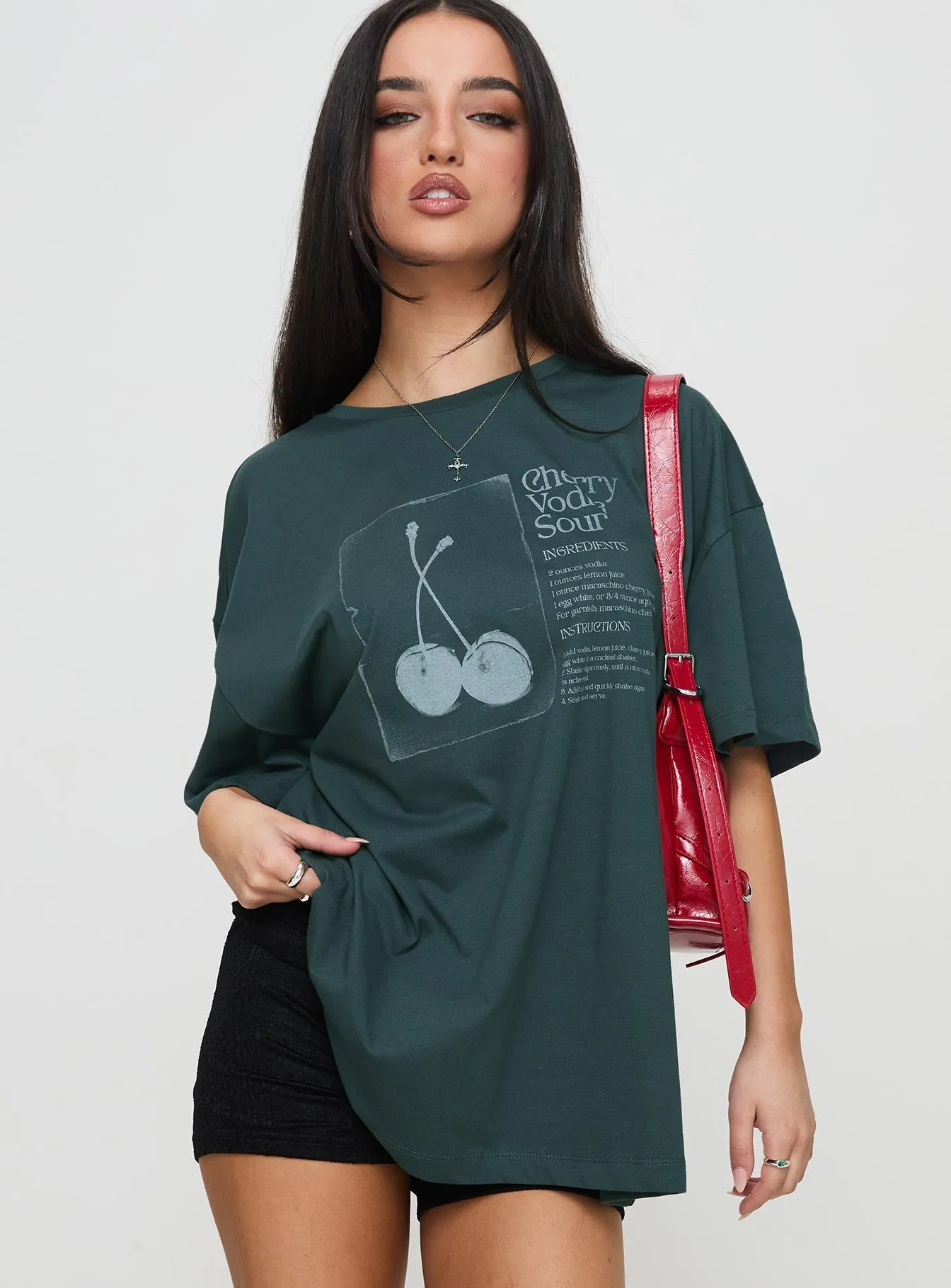 Sour Cherry Oversized Tee Moss Green