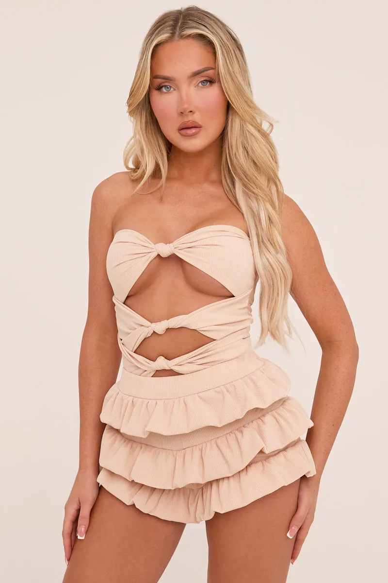 Stone Knot Detail Bodysuit & Tiered Mini Skort Co-ord Set - Abigail