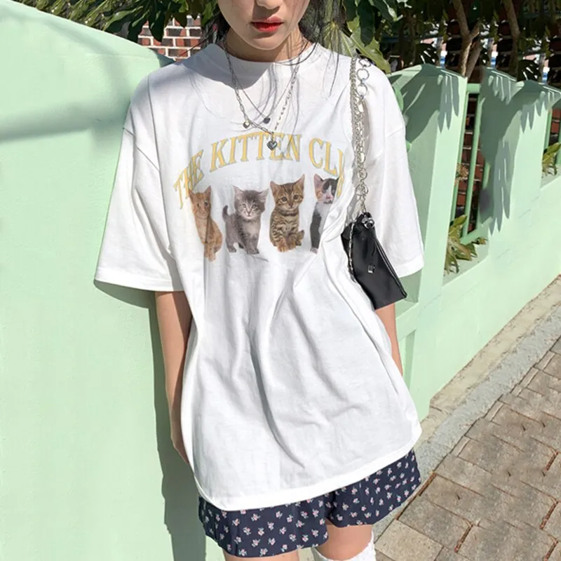 THE KITTEN CLUB T-Shirt With Cat Print