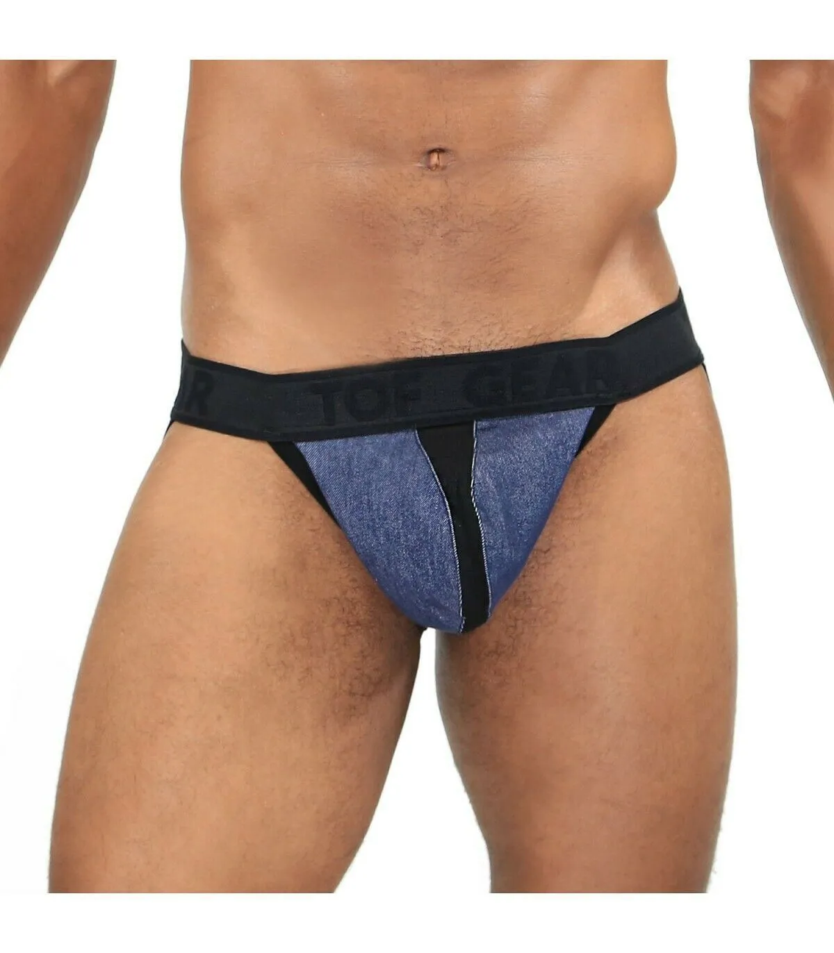 TOF PARIS Jockstrap COWBOY Denim Jock Removable Side Pocket Jacquard 42