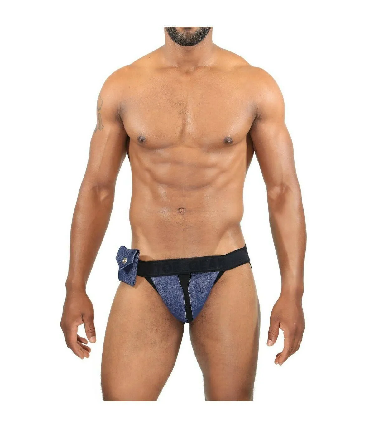 TOF PARIS Jockstrap COWBOY Denim Jock Removable Side Pocket Jacquard 42