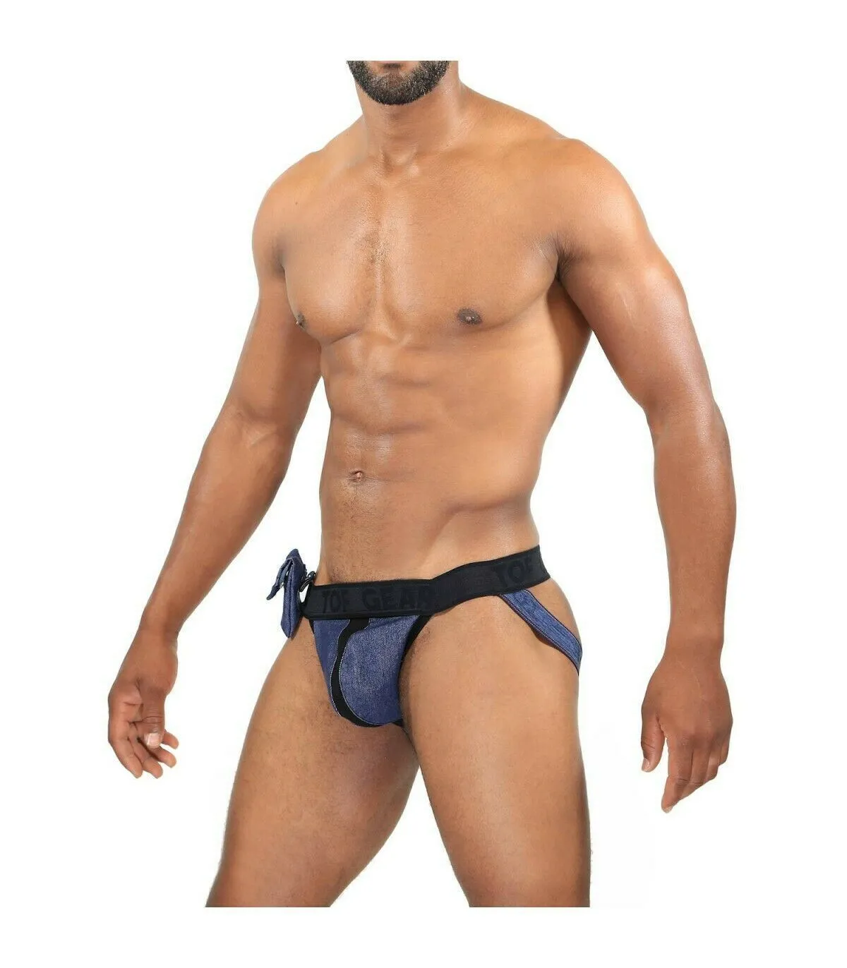 TOF PARIS Jockstrap COWBOY Denim Jock Removable Side Pocket Jacquard 42