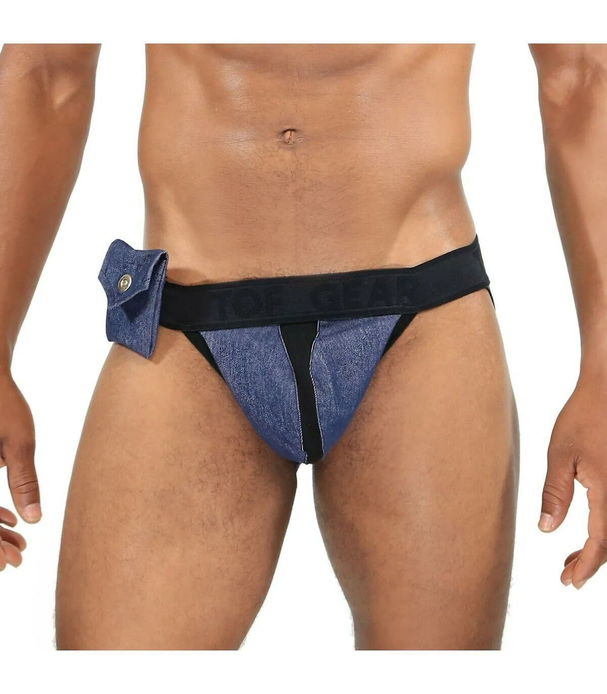 TOF PARIS Jockstrap COWBOY Denim Jock Removable Side Pocket Jacquard 42