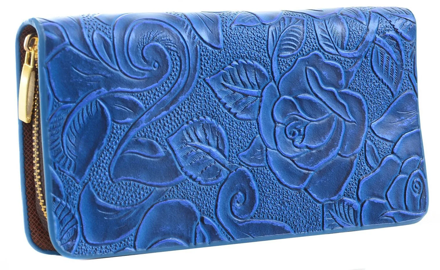 Vegan Mock Croc Embossed Traditional Rose Fashion Wallet