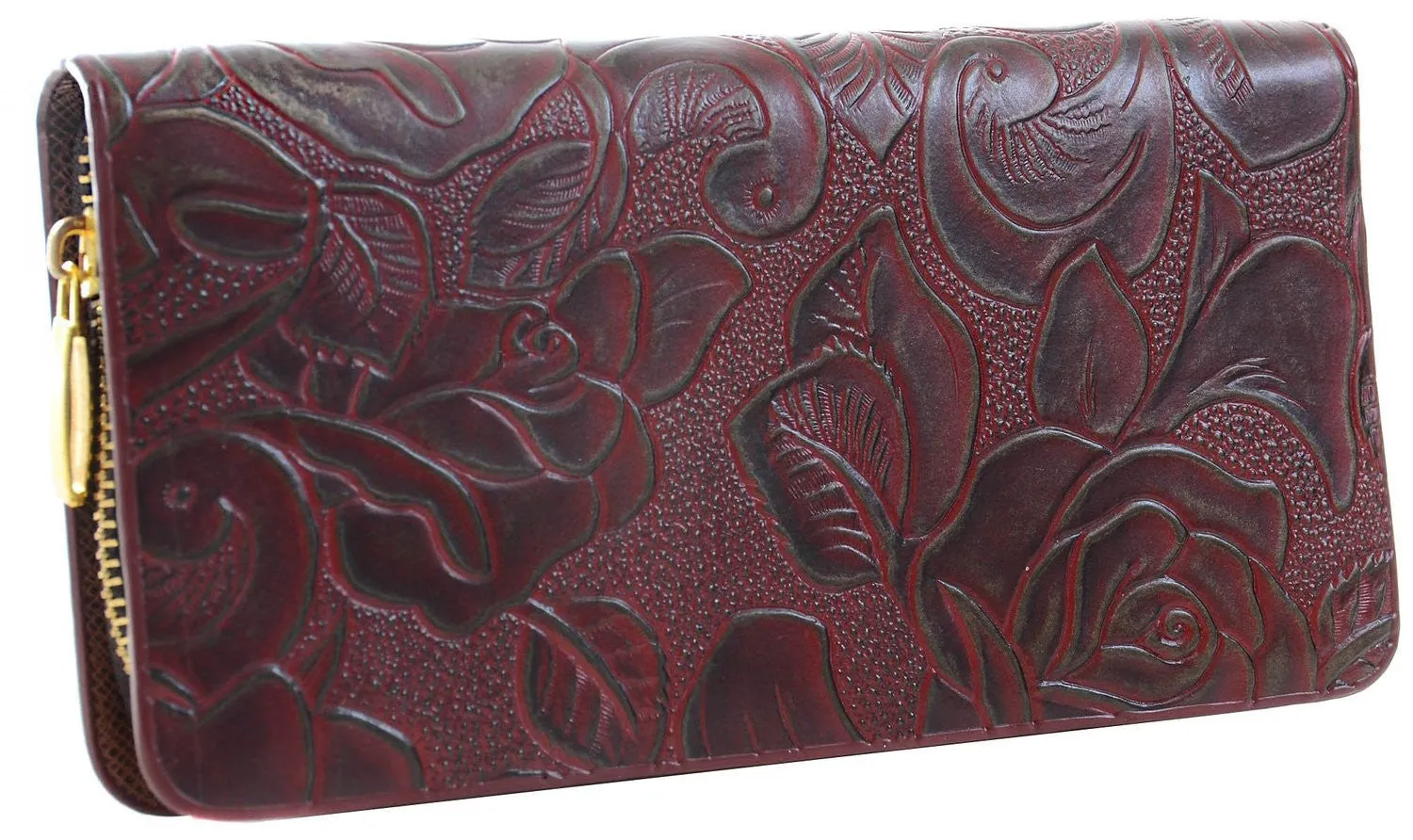 Vegan Mock Croc Embossed Traditional Rose Fashion Wallet