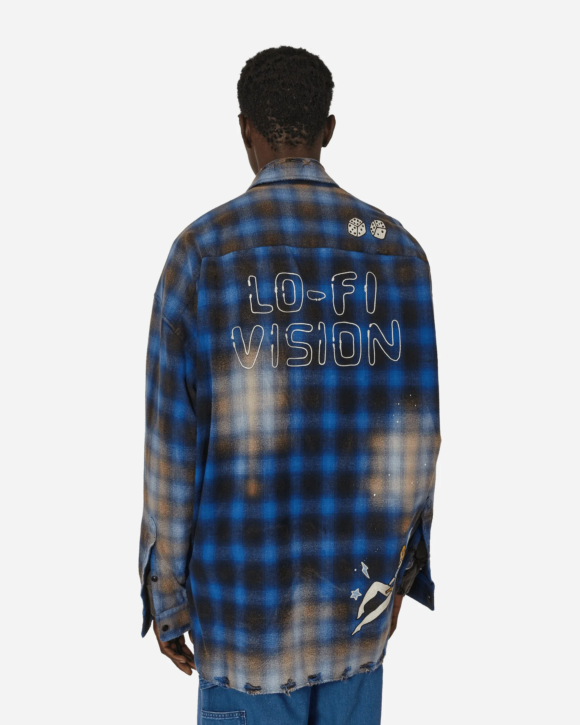 Vintage-Like Check Shirt Blue