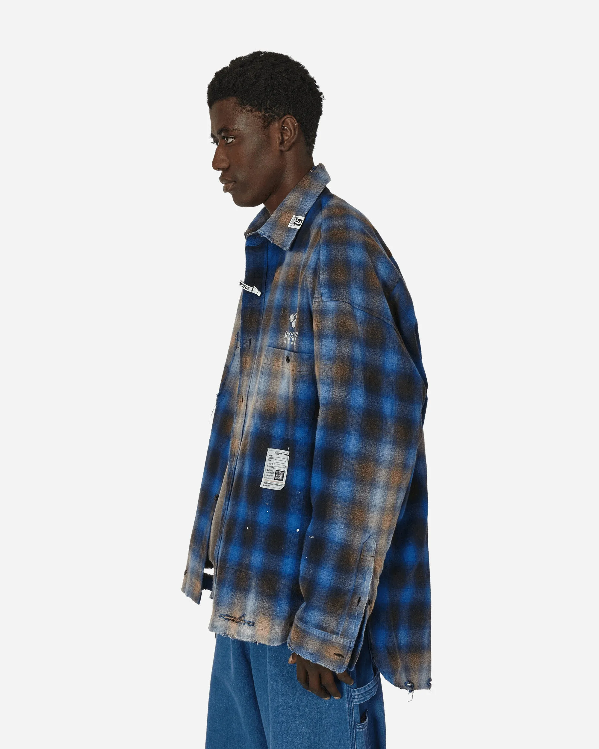 Vintage-Like Check Shirt Blue