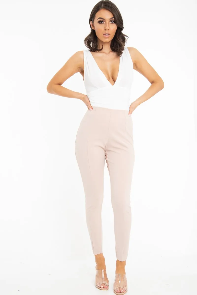 White Plunge Ruched Bodysuit - Sookie