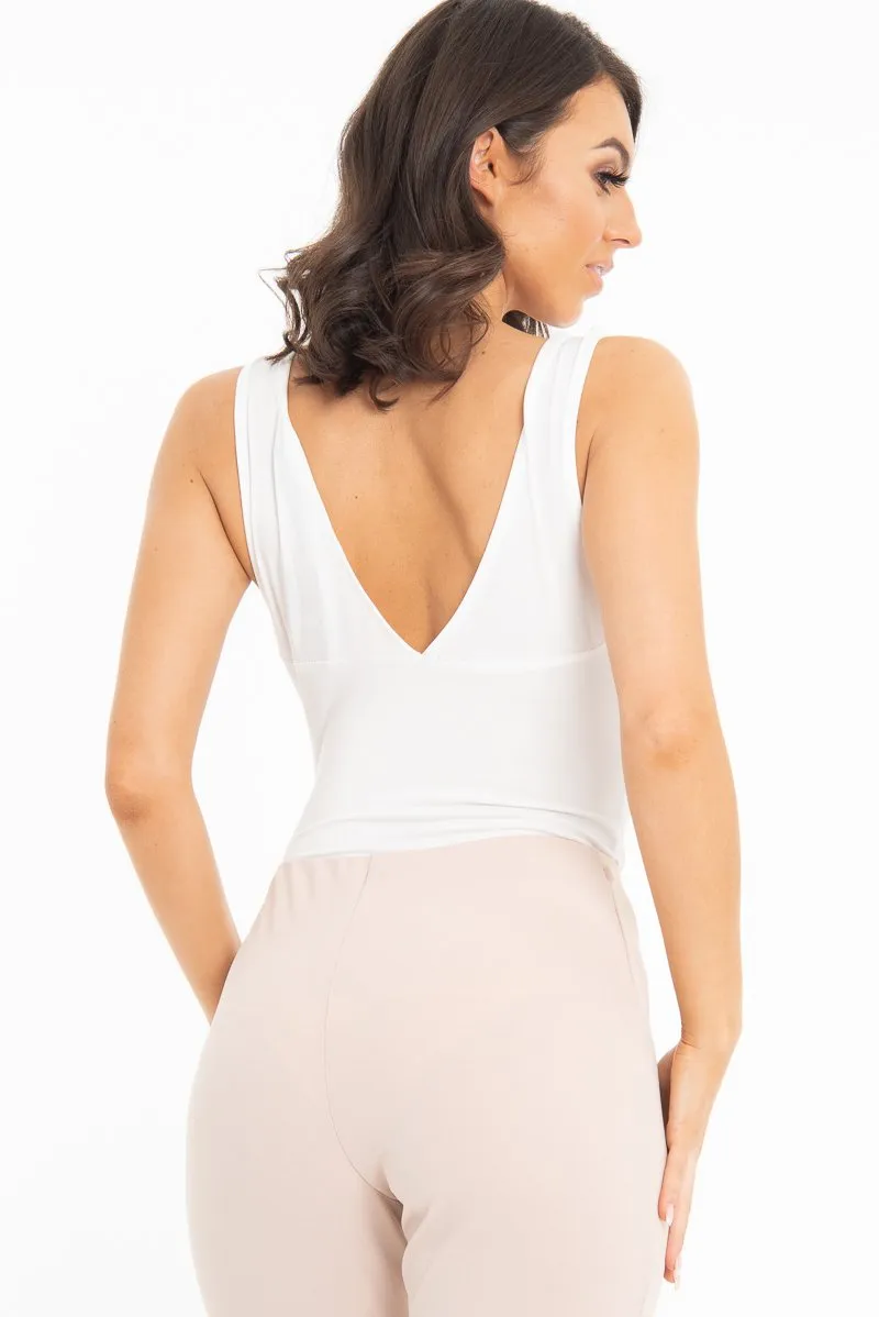 White Plunge Ruched Bodysuit - Sookie