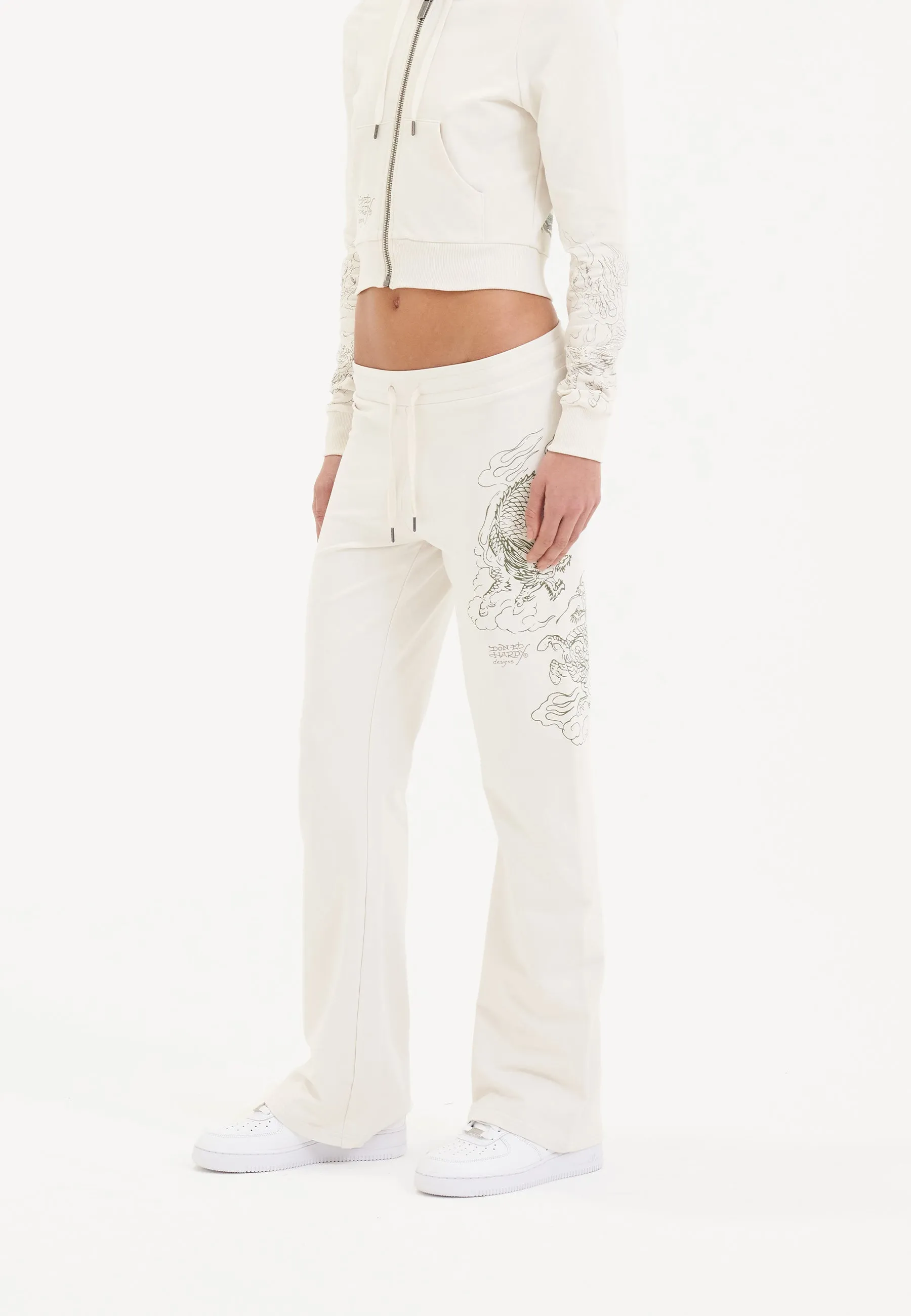 Womens Battle Dragon Flared Trousers - White