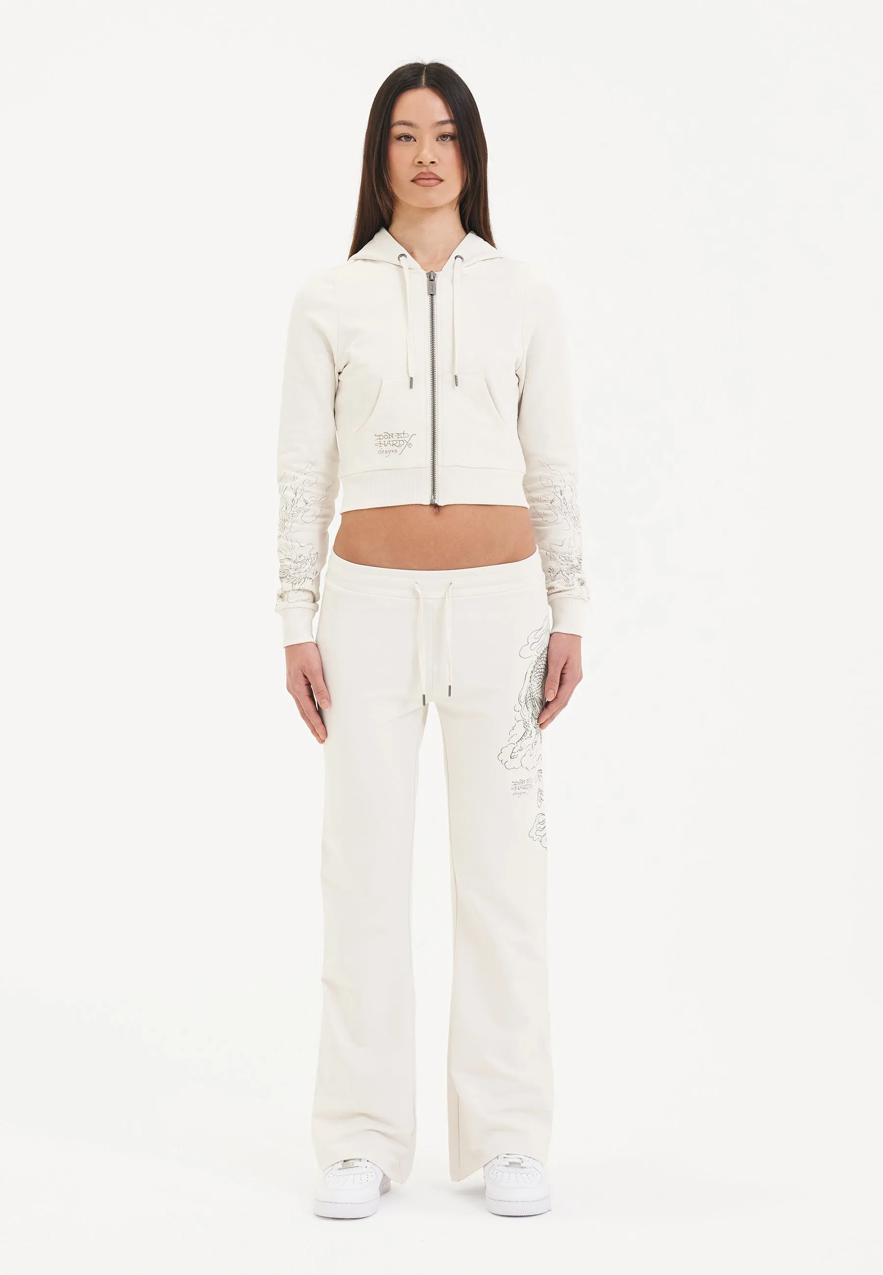 Womens Battle Dragon Flared Trousers - White