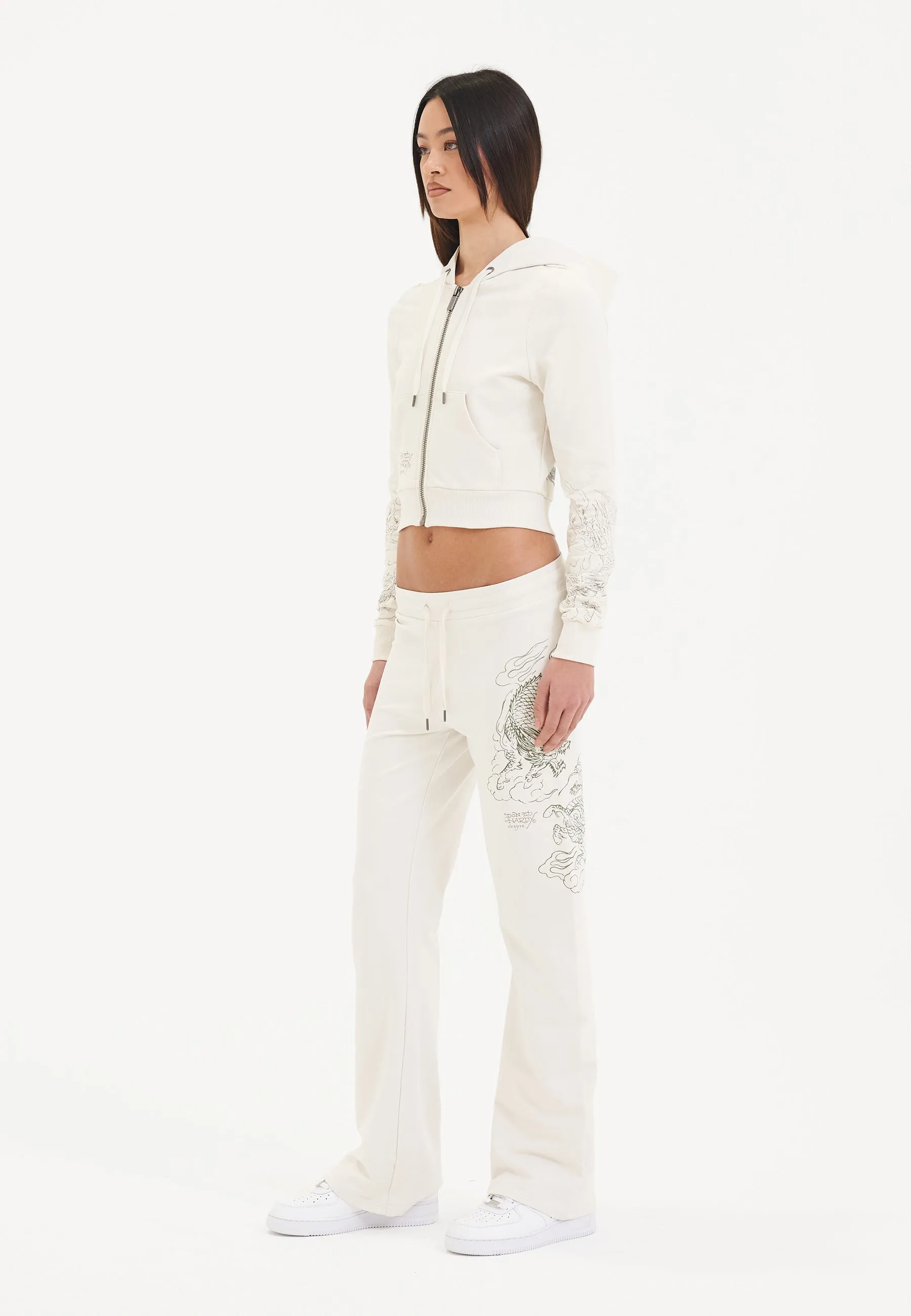 Womens Battle Dragon Flared Trousers - White