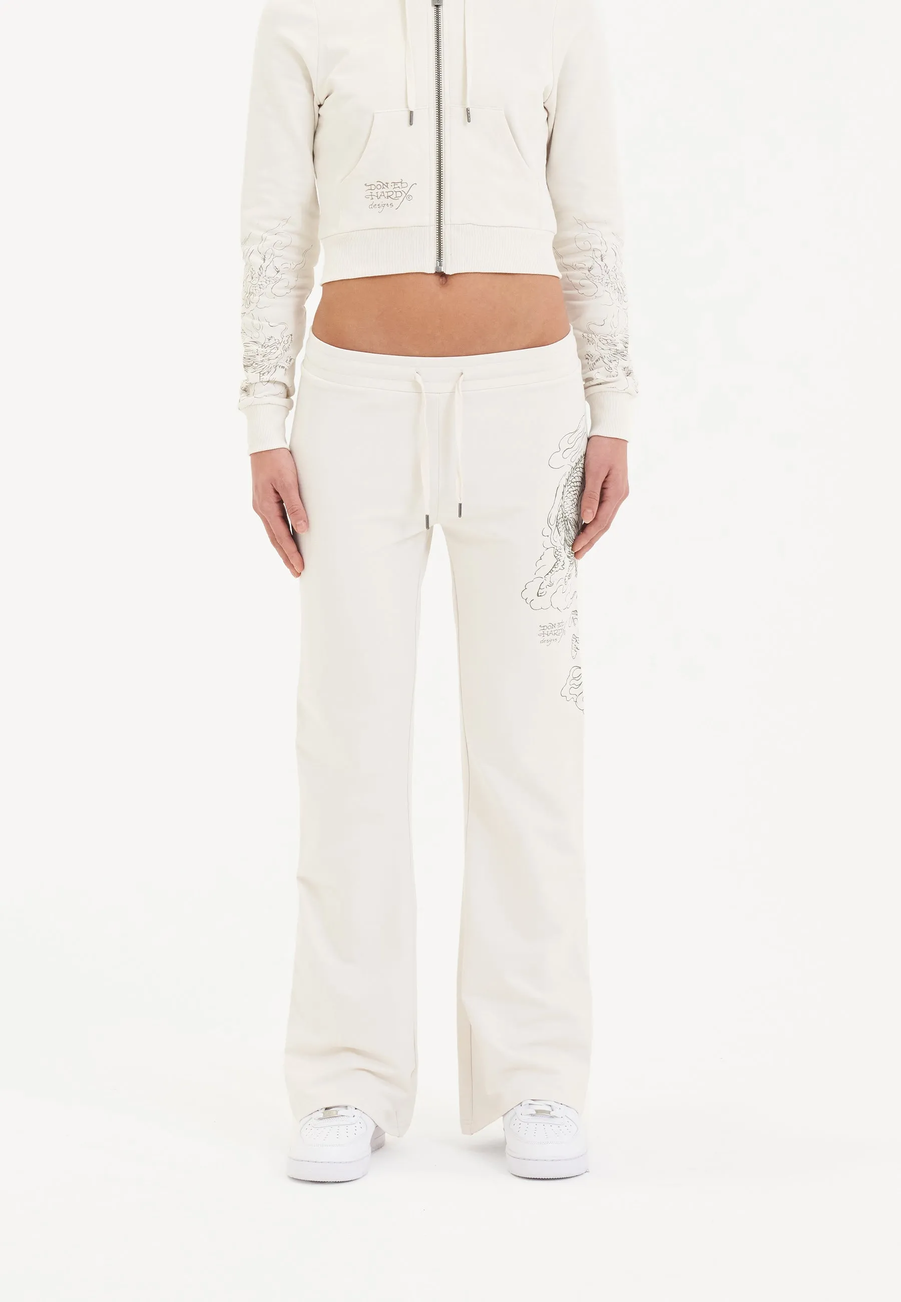 Womens Battle Dragon Flared Trousers - White