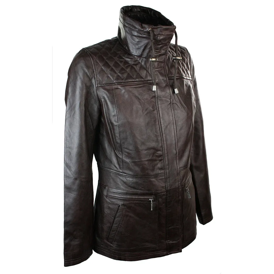 Women's Leather Mid Length Brown Jacket Trench Coat