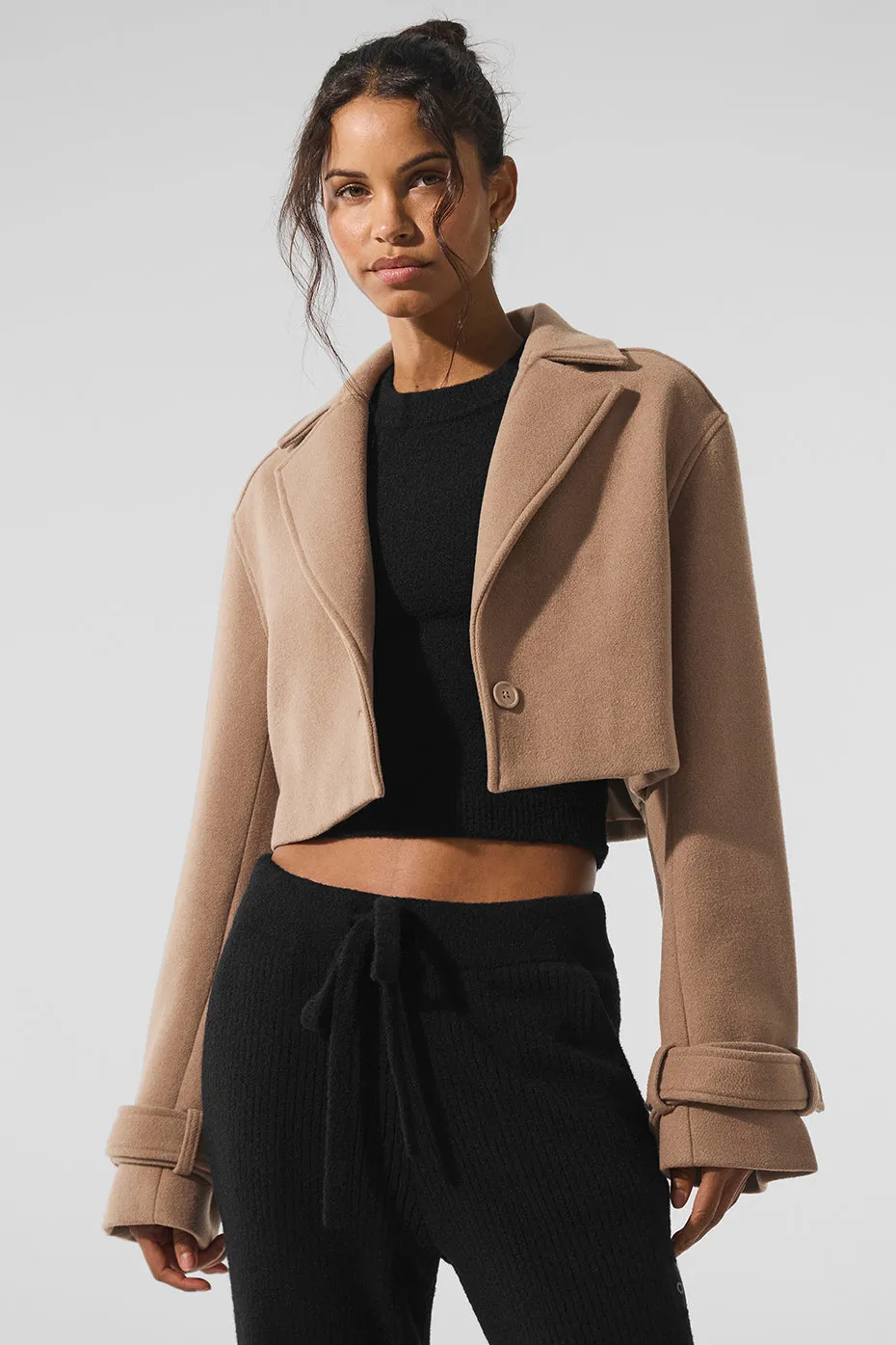 Wool Cropped Metro Trench - Toasted Almond