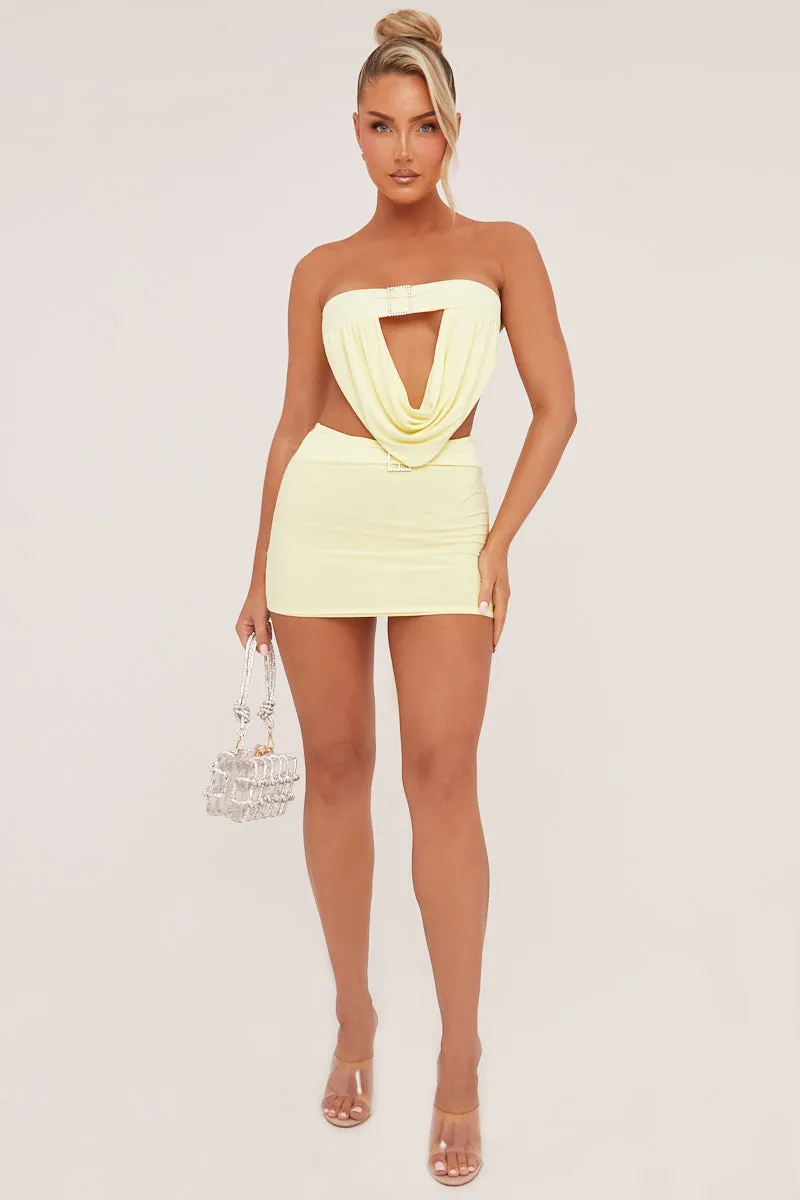 Yellow Buckle Detail Cropped Top & Mini Skirt Co-ord Set - Charlotte