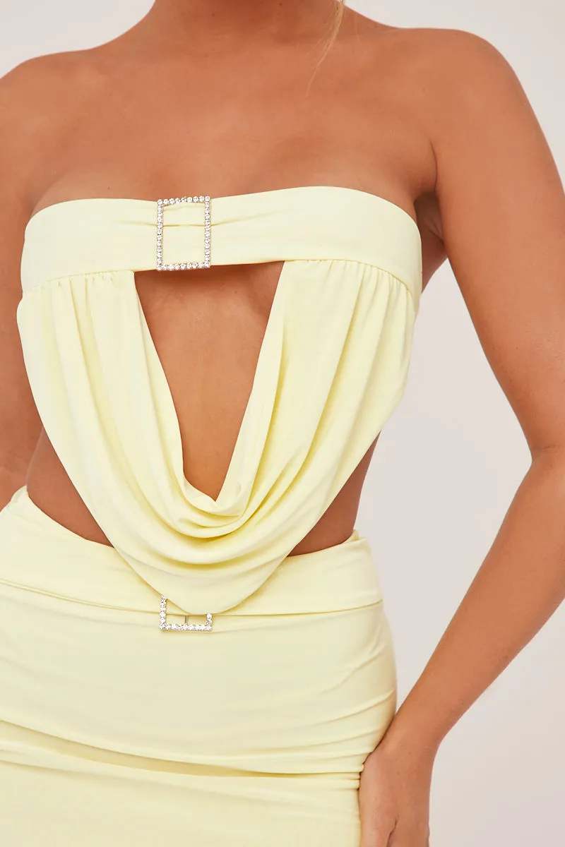 Yellow Buckle Detail Cropped Top & Mini Skirt Co-ord Set - Charlotte