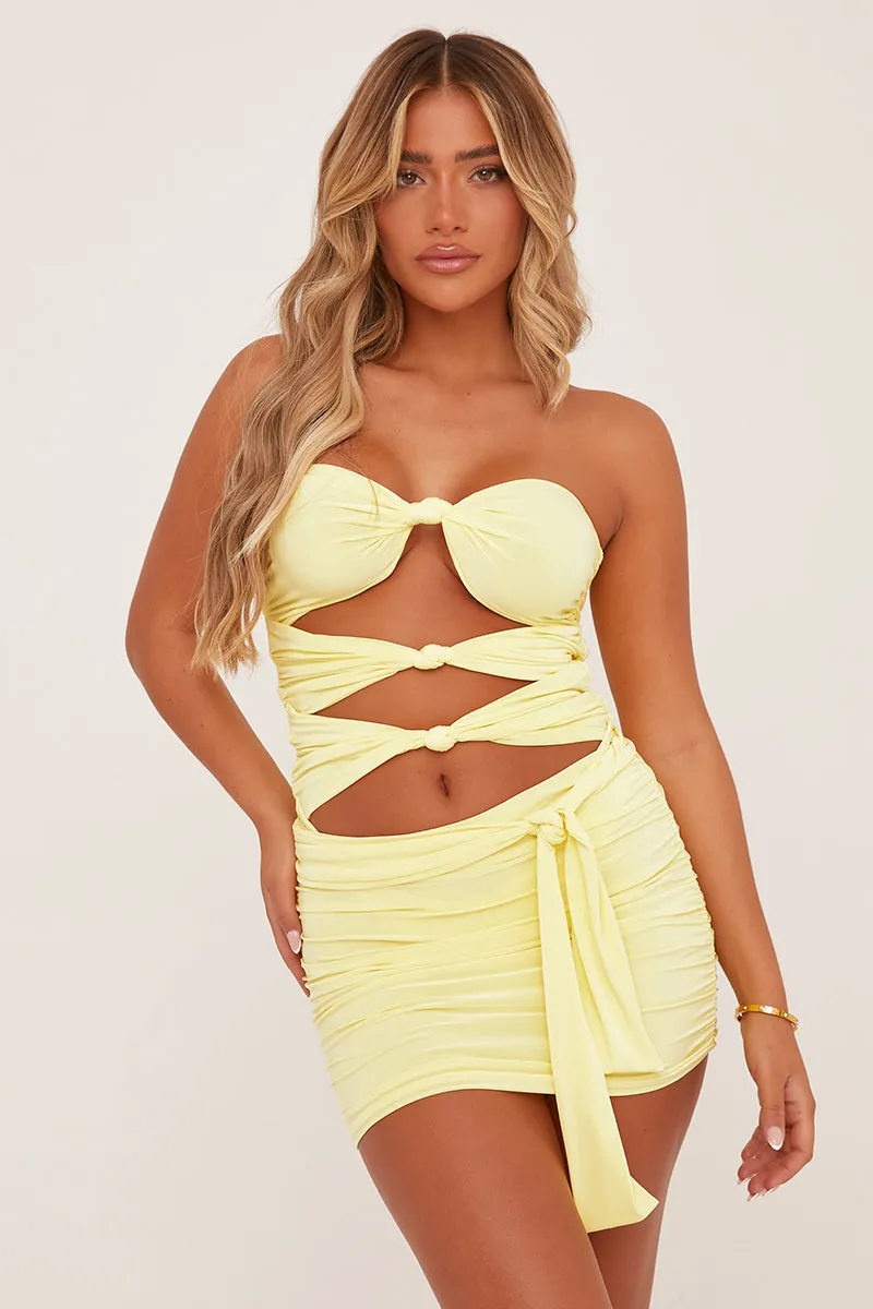 Yellow Cut Out Knot Detail Bodysuit & Mini Skirt Co-ord - Aubree