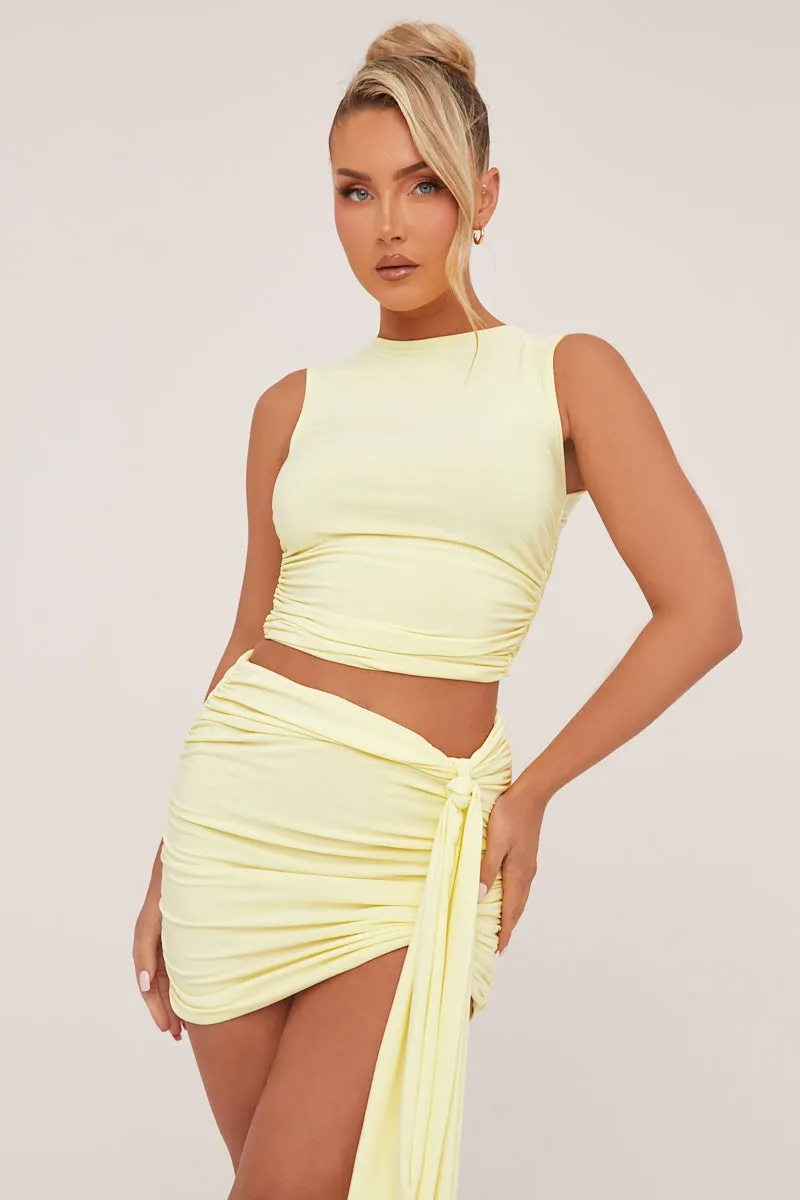 Yellow Ruched Sleeveless Cropped Top & Mini Skirt Co-ord Set - Hallie