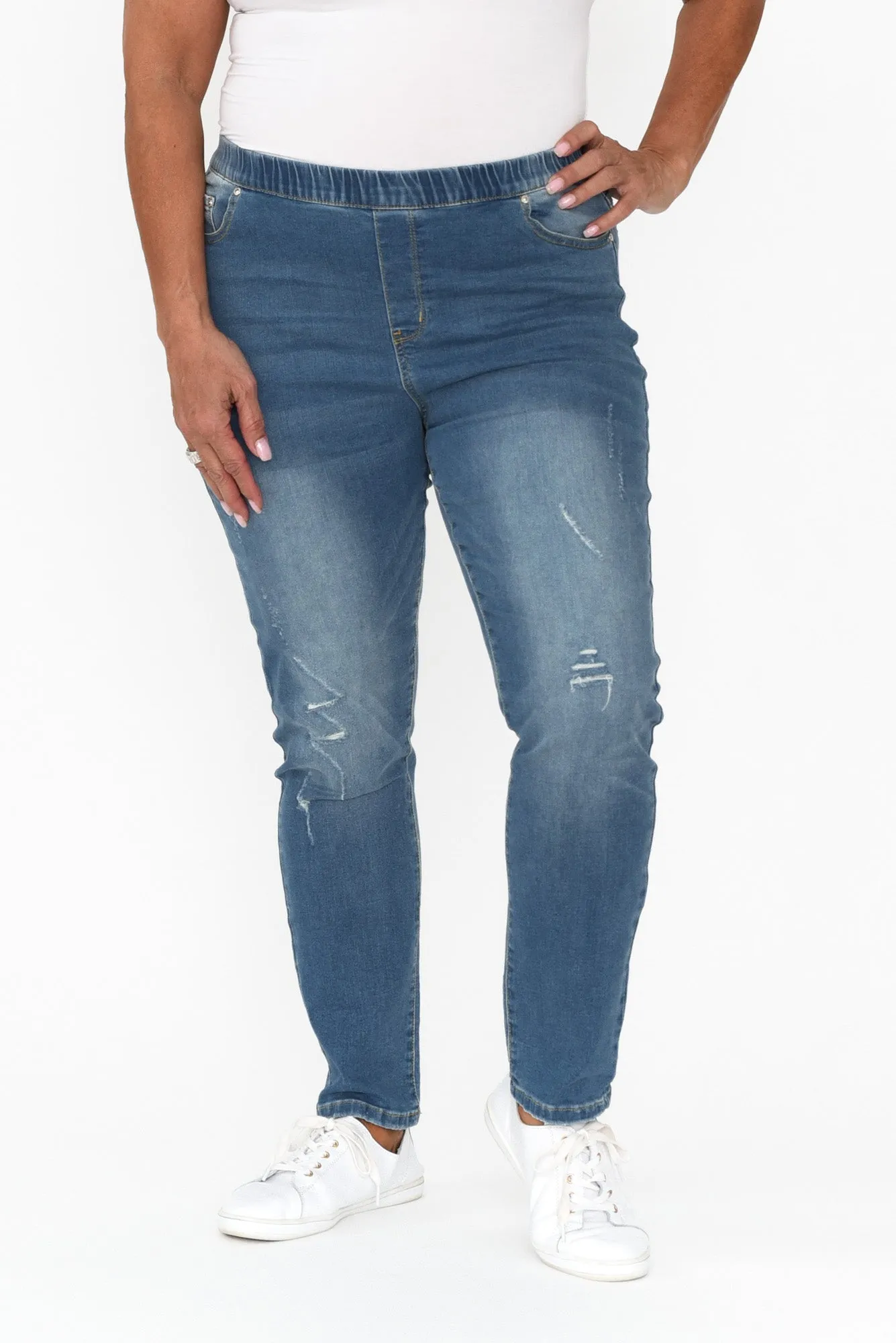 Zadie Distressed Blue Stretch Jeans