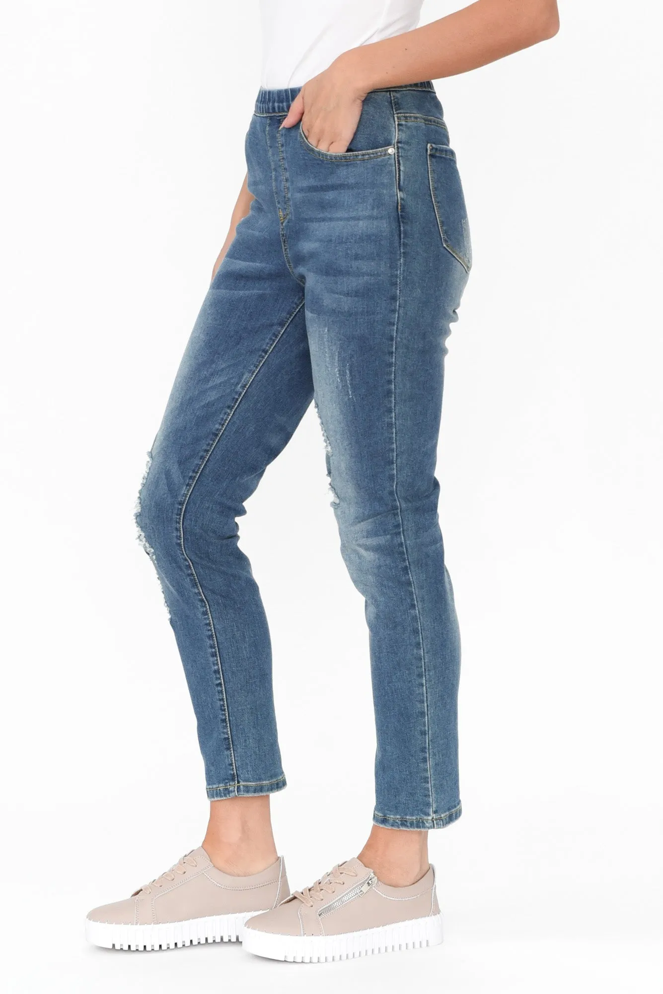 Zadie Distressed Blue Stretch Jeans